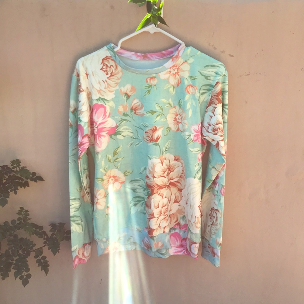 Mint green floral crewneck sweater